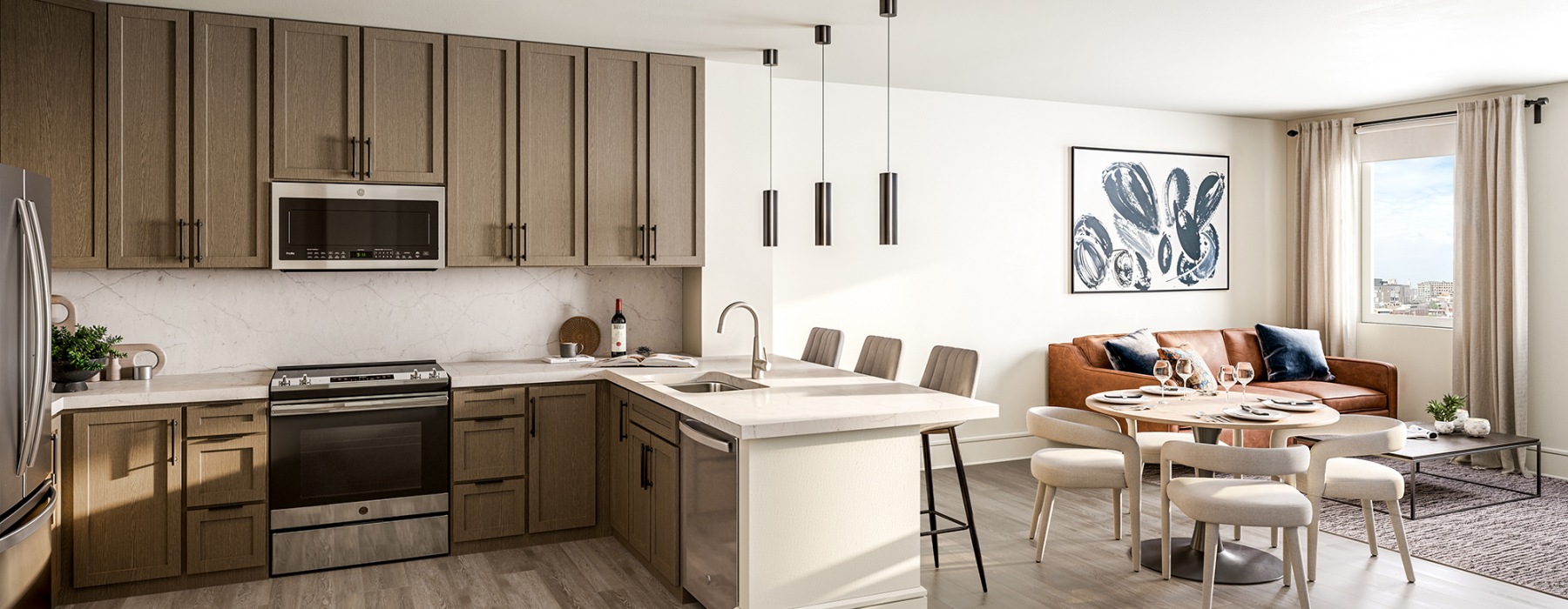 Well-lit kitchen with ample counter space