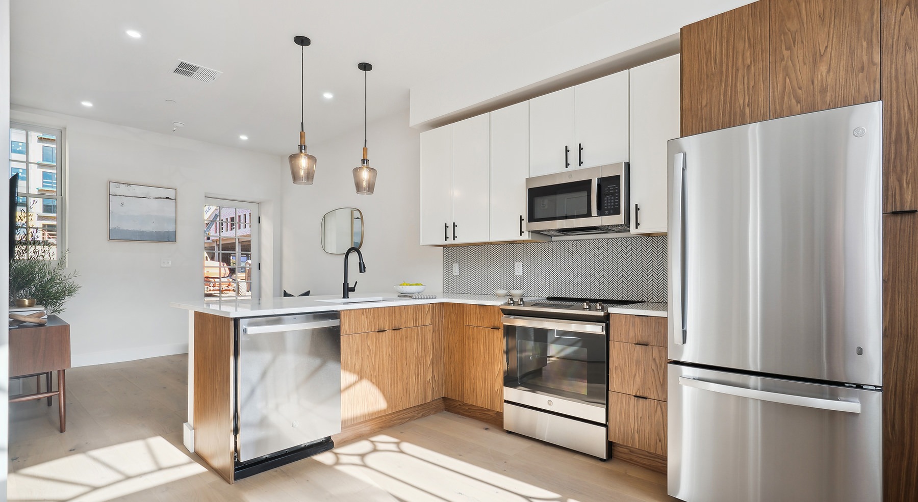 kitchen with white cabinets