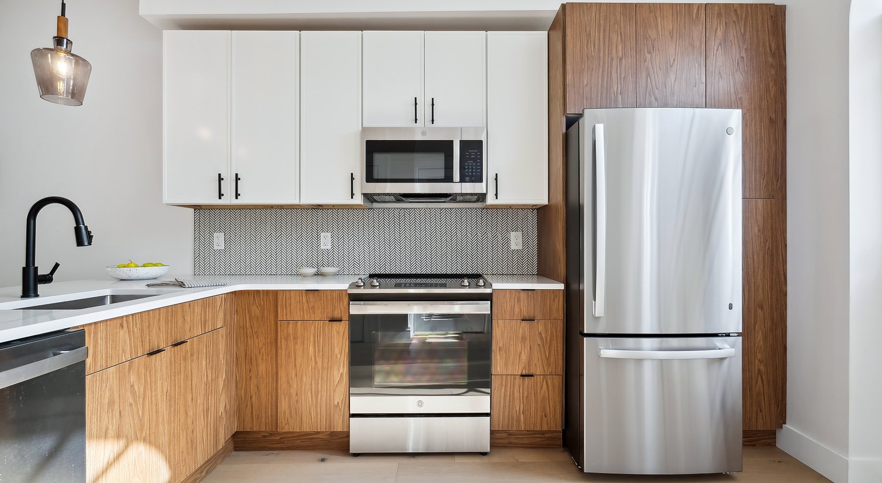kitchen with white cabinets