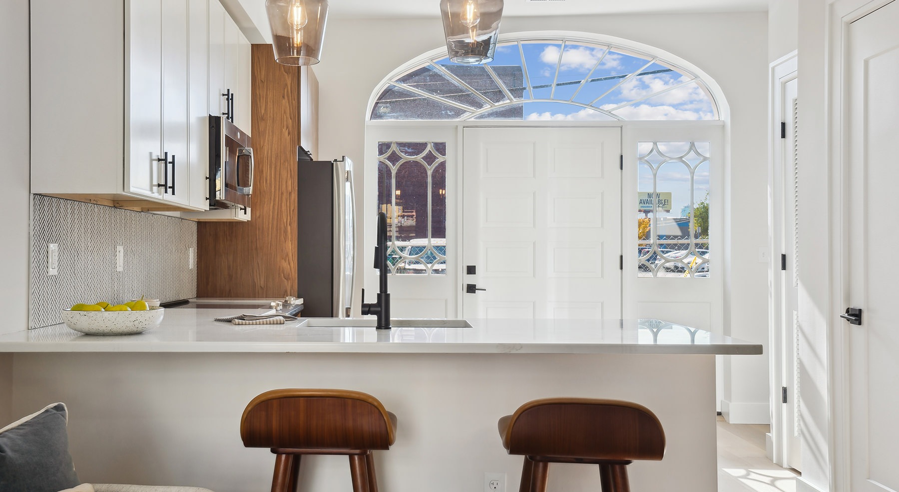 kitchen island with two stools