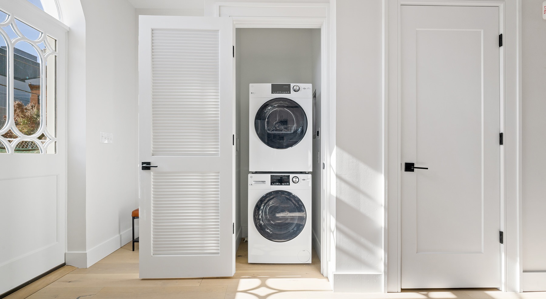washer dryer in a closet